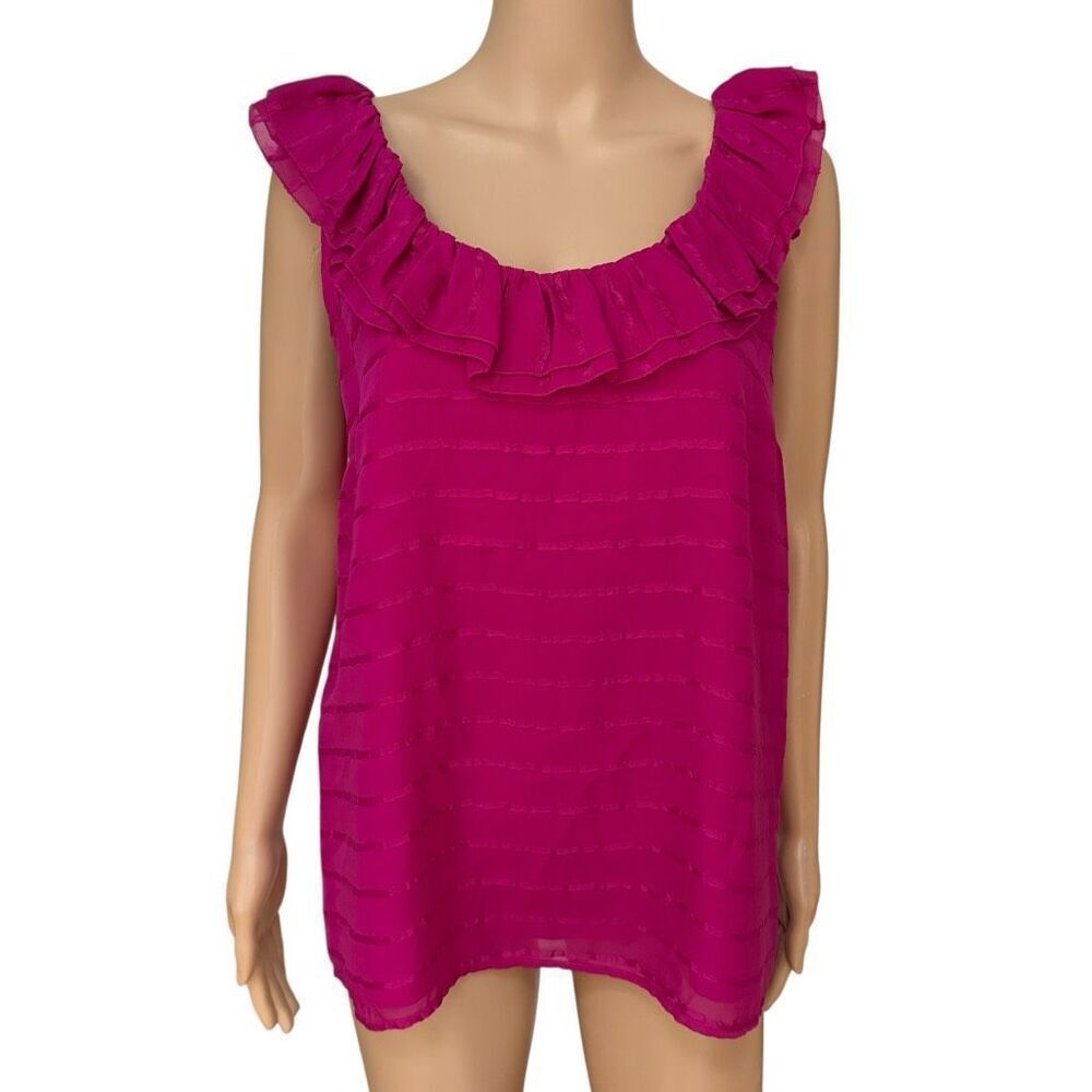 Kate Spade New York 100% silk fuchsia sleeveless ruffled blouse size M